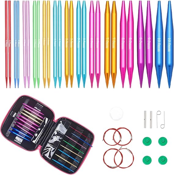 13 Pairs Interchangeable Circular Knitting Needle Set - Metal Short Circular Knitting Needle Set for Crochet Craft, Round Knitting Needles Kit, Knitting Needles for DIY Sewing & Handcraft Projects