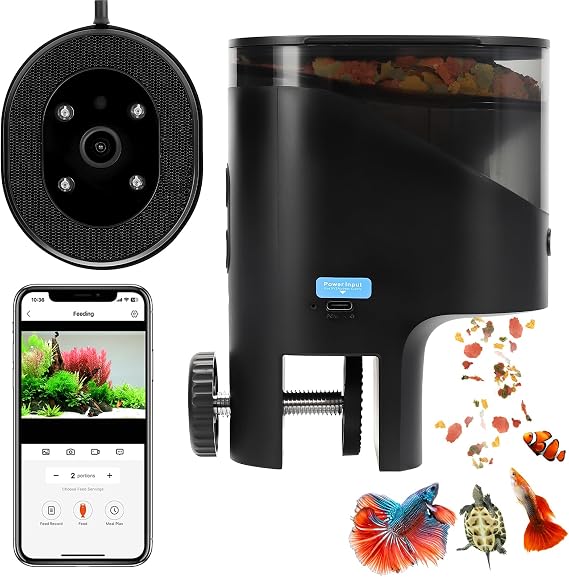 Automatic Fish Feeder for Aquarium Flakes, WiFi (2.4G/5.0G) & APP Control - Auto Fish Food Dispenser/Betta Fish Feeder with HD 2.5K Camera and Timer, Aquarium Feeder for Turtle Koi Tanks