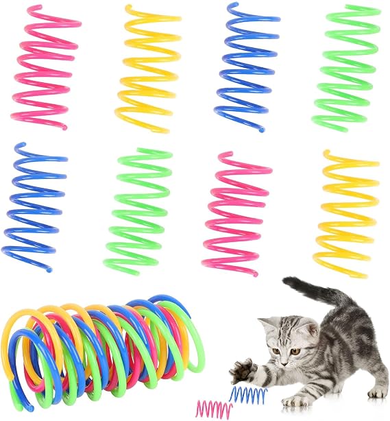 40 Pcs Colorful Spring Cat Toys - Plastic Coil Spiral Interactive Pet Toys for Kitten Training, Bouncing Play and Fun Gift