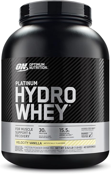Optimum Nutrition Hydro Whey Whey Protein Powder Isolate with Essential Amino Acids Glutamine and BCAA by ON - Velocity Vanilla 40 servings 1.59kg