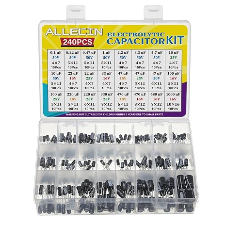 24 Values Electrolytic Capacitor Assortment Kit From 0.1uF to 1000uF 10V 16V 25V 50V In-line Aluminum Capacitors Set
