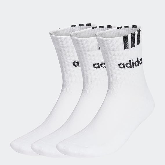adidas Unisex Adult 3-Stripes Linear Half-Crew Cushioned Socks 3 Pairs