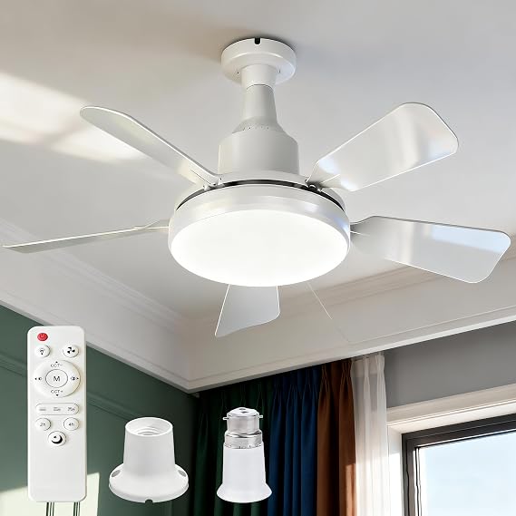 62CM Socket Ceiling Fan Light, E27/B22 Ceiling Fans with Lights and Remote, Extender & Mounting Base, 3000LM Light Bulb Fan 3 Speed 3 Colour Dimmable, Quiet LED Fan Light For Bedroom Kitchen Garage [Energy Class E]