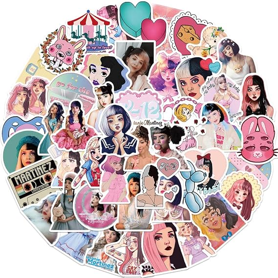 50 Pcs Singer Melanie Martinez Sticker, Popular Singer Stickers Waterproof Sticker for Water Bottles, Laptop, Scrapbook, Skateboard Suitcase, Cute Trendy Music Stickers for Adults, Teen, Fans