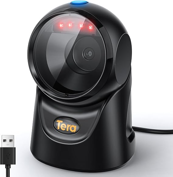 Tera Barcode Scanner Platform Omnidirectional: 1D 2D QR Code Desktop Reader Hands-Free USB Wired Adjustable Angle Plug and Play for POS Supermarket Warehouse Retail Hospital 9700