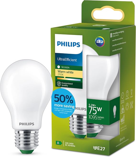 Philips Philips LED Bulb E27 5.2 W, 1095 Lumens, Warm White 2700 K, Energy Class A [Energy Class A]