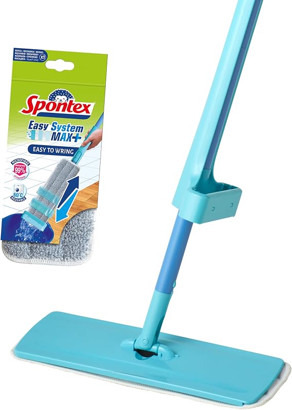 Spontex Easy System Max+ Floor Mop | Microfibre Flat Mop with Integrated Wringing System | Cleans Laminate, Wood & Tile Flooring