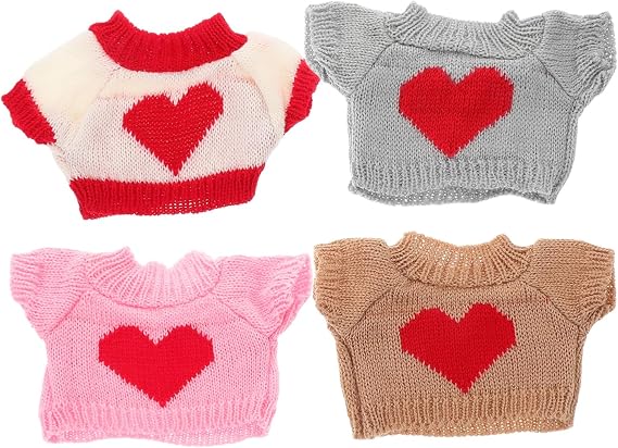 YARNOW 4pcs Stuffed Bear Sweaters Soft Cozy Doll Clothes Decorative Animal Outfits for DIY Doll Costume Accessories in Khaki Pink Red Heart Colors