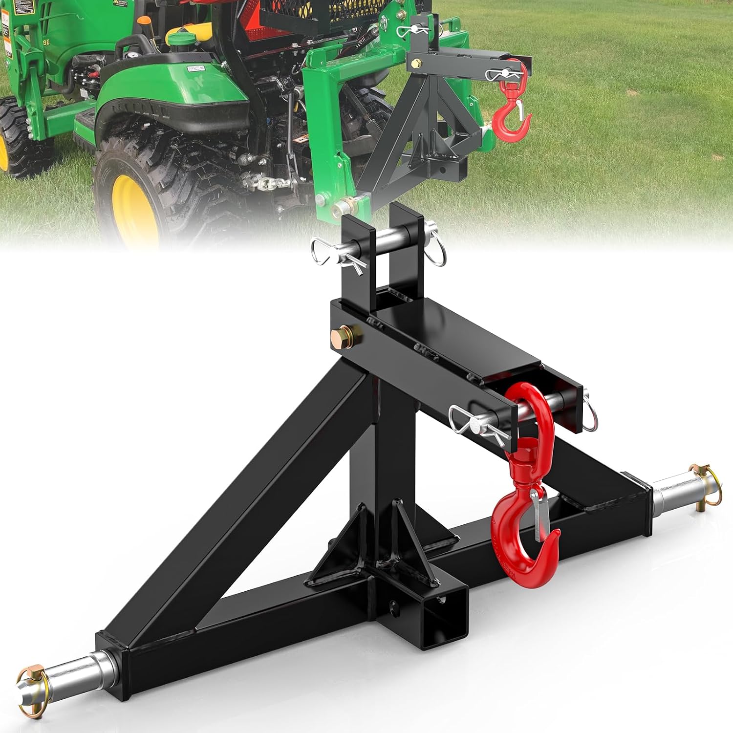 3 Point Trailer Hitch 2" Receiver Compatible with Tow Hook for Category 1 Tractors, High Strength Trailer Hitch Adapter for