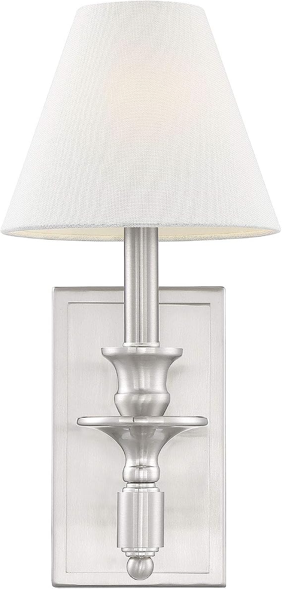 Savoy House 9-0700-1-SN Wash Barn - Light Wall Sconce, Satin Nickel Finish with White Linen Shade