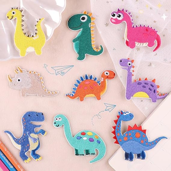 Dinosaur Patch Embroidery Patch Sew on Appliques Self-Adhesive Sticker Decals for Kids Babies Boys Girls Clothing Jeans Jacket Badge Art Decoration 9PCS