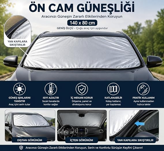 4 MEVSİM Araba Güneşlik Oto Güneşliği Araba Araç İçi Güneşlik Araç için Ön Cam Güneşliği 140-80 cm