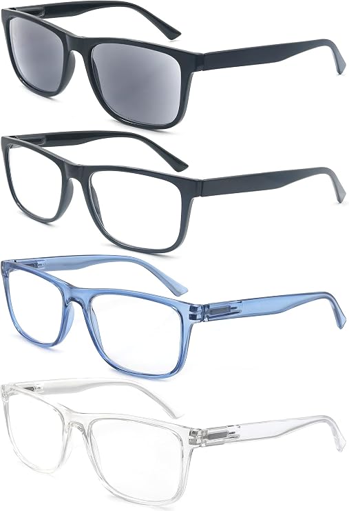 MODFANS Reading Glasses for Men Women,Readers Glasses Lightweight with Comfort Spring Hinge,Large Square Eyeglasses with Glasses Pouch,Mixed Color
