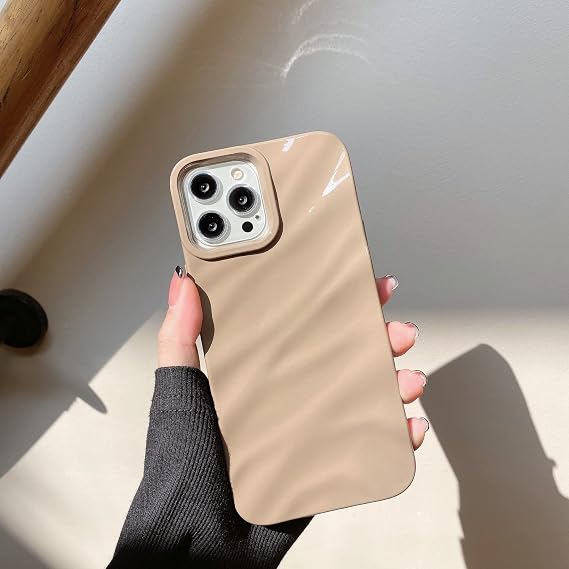 QLTYPRI Compatible with iPhone 12 Case/iPhone 12 Pro Case, Cute Wave Water Ripple Pattern Phone Cover for Girls Women, Slim Glossy Soft Silicone TPU Bumper Shockproof Phone Cover - Brown