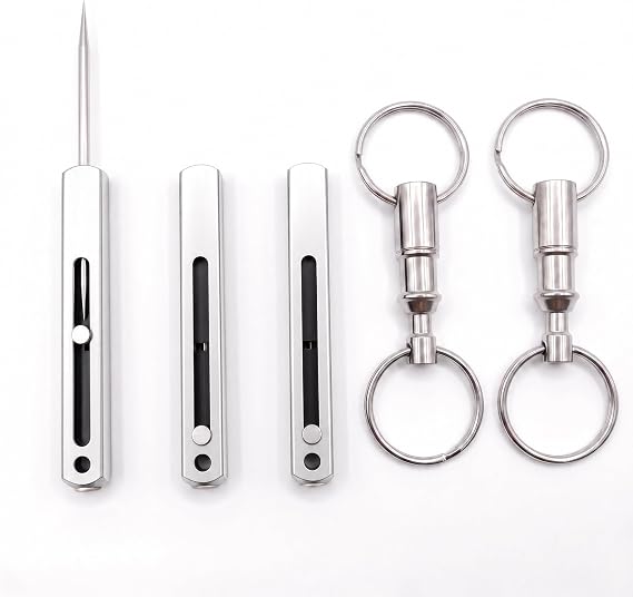 3-Pack Retractable Pocket Titanium Toothpick Set – Reusable Metal Toothpick with Detachable Keychain, Stainless steel, Portable Travel Toothpick Outdoor, oral care, Camping (Silver) (Silver)