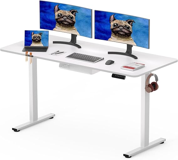 SANODESK 120 x 60cm Electric Standing Desk ONE PIECE Height Adjustable Desk with Cable Management Tray Sit Stand Desk for Office, White