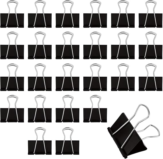 24 Pack Extra Large Binder Clips 60mm, Big Metal Paper Clamps, Black Stationary Foldback Clips for School, Home, Office Supplies