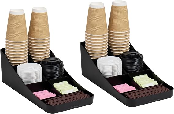 Mind Reader 2COMP7-BLK 7-Compartment Coffee Cup and Condiment Dispenser Countertop Organizer, Set of 2, 15.5" L x 7.25" W x 5.25" H,