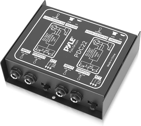 Pyle DI Box Di - Passive Direct Injection Box with Hum Remover and Input Mute for Guitar & Bass - Impedance Transformer