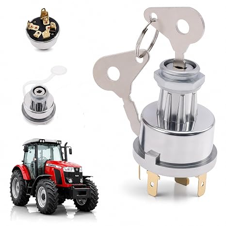 Ignition Starter Switch for Lucas 34228 35670, 3107556R92 Ignition Switch Replacement, 12V/24V 4 Position Tractor Ignition Switch with 2 Keys, Compatible with Massey Ferguson JCB AS Lucas Metal Engine