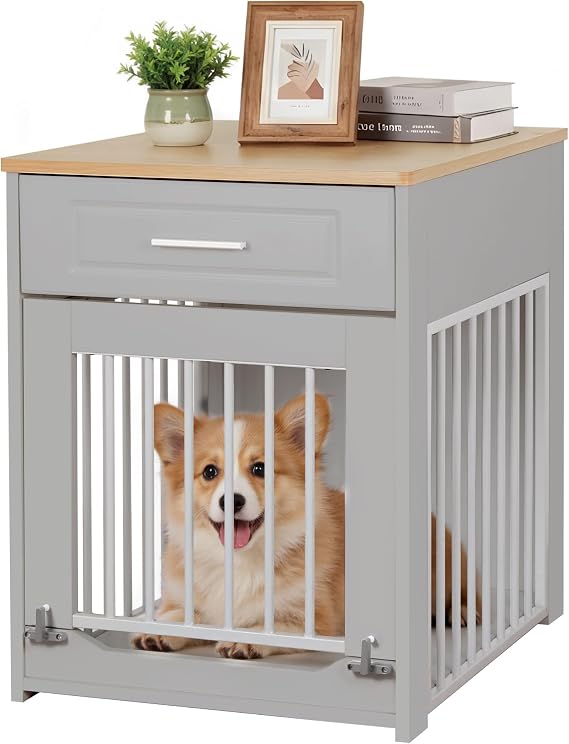 Dog Crate for Small Dog, Wooden Dog Cage with Flip-Up Door, Grey