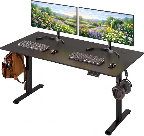 Levede Electric Standing Desk 160x80cm Height Adjustable, Sit Stand Desk with 4 Memory Smart Panel & Splice Board for Home Office Black