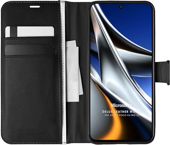 Microsonic Xiaomi Poco X4 Pro 5G için Kılıf Delux Leather Wallet Siyah [Poco X4 Pro 5G ile Uyumlu Kılıf - Siyah]