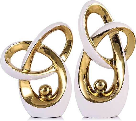 Modern Abstract Art Home Accent Statues and Coffee Table Decor for Living Room Table Centerpieces for Dining Room Ceramic Sculptures and Gold Ornaments(White Gold)