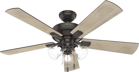 Hunter Crestfield Indoor Ceiling Fan with LED Lights and Pull Chain Control, 52", Noble Bronze
