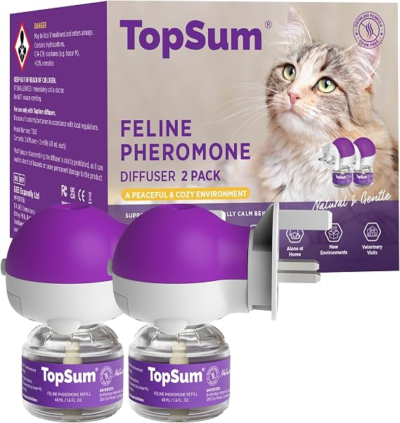 TopSum Cat Calming Plug-in: Premium Cat Pheromone Diffuser - Cat Plug In Calmer - Pet Calming Plug In - Promotes Relaxation & Well-Being, 2 Pack (Amethyst)