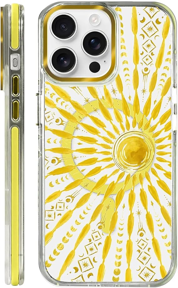 VisEnt iPhone 14 Pro Max ケース クリア ケース マグネット式 スマホケース 透明 スリム カバー ミリタリー グレード 保護 耐衝撃 黄変防止 傷防止 フォークゴールド 太陽