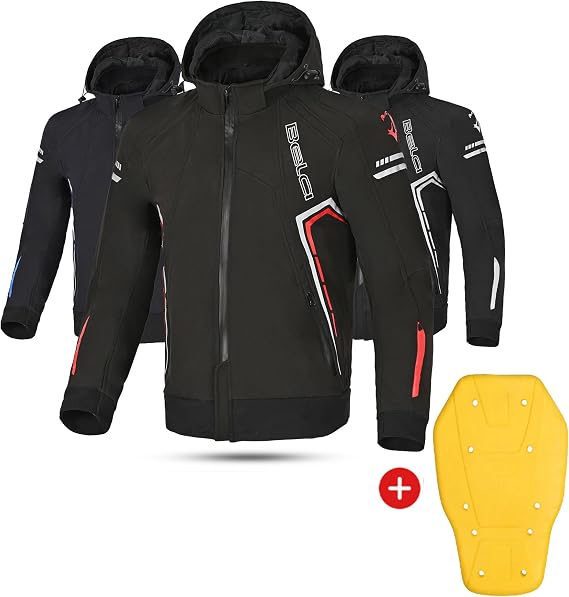 MAXIMO-MOTO Motorcycle Armoured Hoodie Jacket for Men CE Approved Motorbike Softshell Hoodie Waterproof Riding Jacket with Elbow Shoulder & Back Armor Protective Biker Jacket