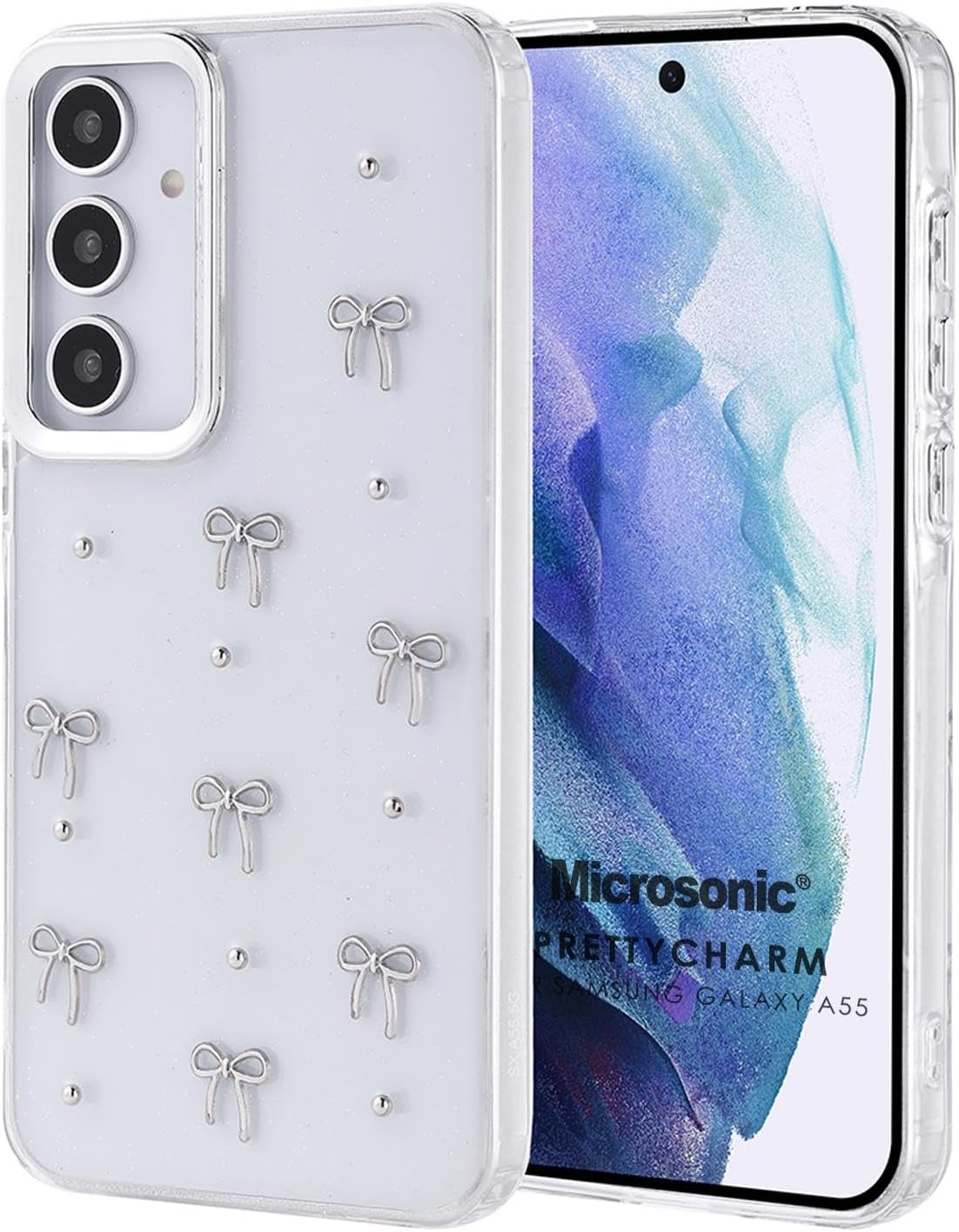 Microsonic Samsung Galaxy A55 Kılıf PrettyCharm Bow [Galaxy A55 ile Uyumlu Kılıf - Gümüş]
