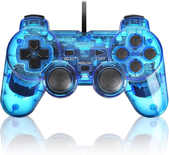 あの頃の操作感が蘇るps2 コントローラー 有線 プレステ2 Ps1 対応 振動機能 アナログ対応 4カラー クリアブルー