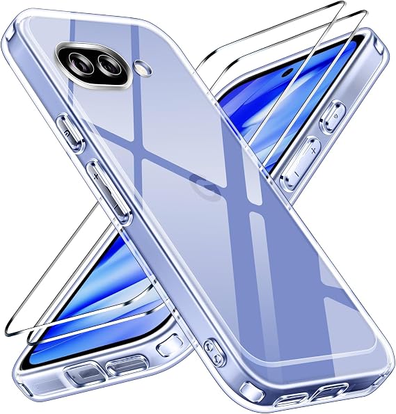 ivoler Never Yellowing Clear Case for Google Pixel 9A 1 Mobile Phone Case with 2 Pieces Tempered Glass Protection Military Protection Shockproof Transparent Protective Case Thin Transparent Case