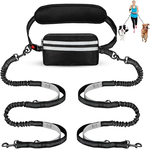 Hands Free Dog Lead with Adjustable Waist Belt, Shock Absorbing Bungee, Reflective for Medium & Large Dogs