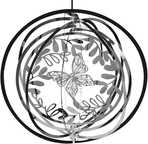 Butterfly Wind Spinner Outdoor, 7.0 Inch 3D Metal Garden Yard Spinner Hanging, Silver Kinetic Wind Spinner Sculpture for Window Indoor Decoration Ornaments Gift Women