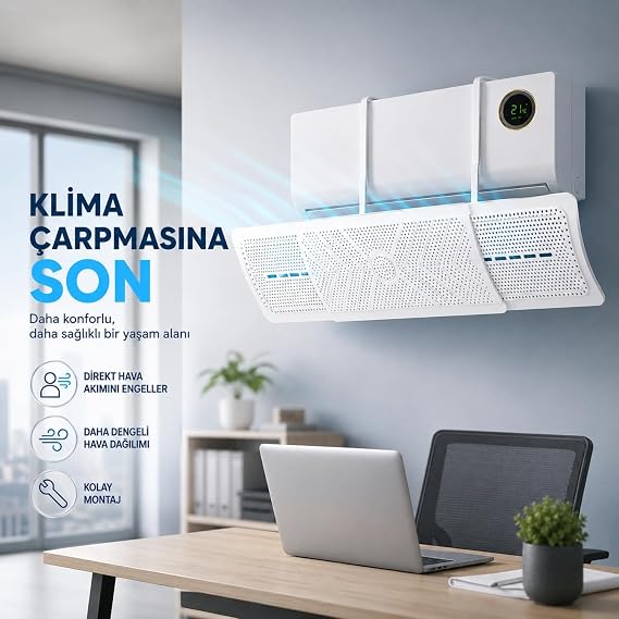 HyMark Askılı Ayarlanabilir 56-95cm Klima Yönlendirici Aparat Klima Rüzgar Önleyici Deflektör [Enerji Sınıfı A+]