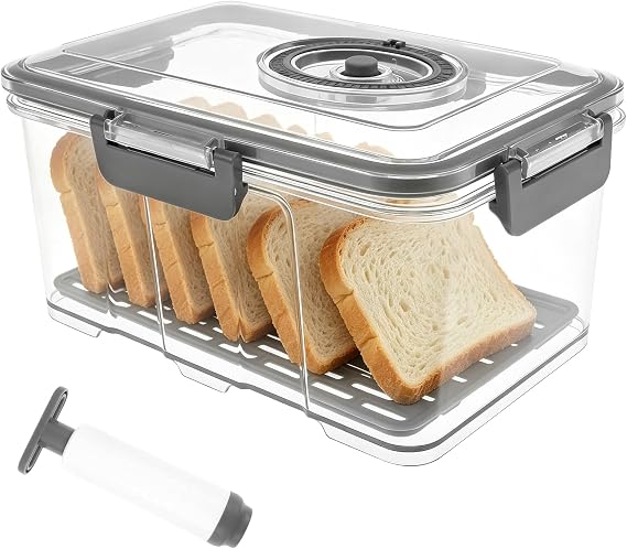 Bread Bin Airtight Bread Bins for Kitchen Counter, BPA Free Bread Box Enduring Bread Storage Easy to Clean Time Recording Bread Storage with Lid Bread Bins Container for Homemade Toast