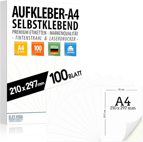Self-adhesive labels DIN A4, 210x297 mm, printable universal - 100