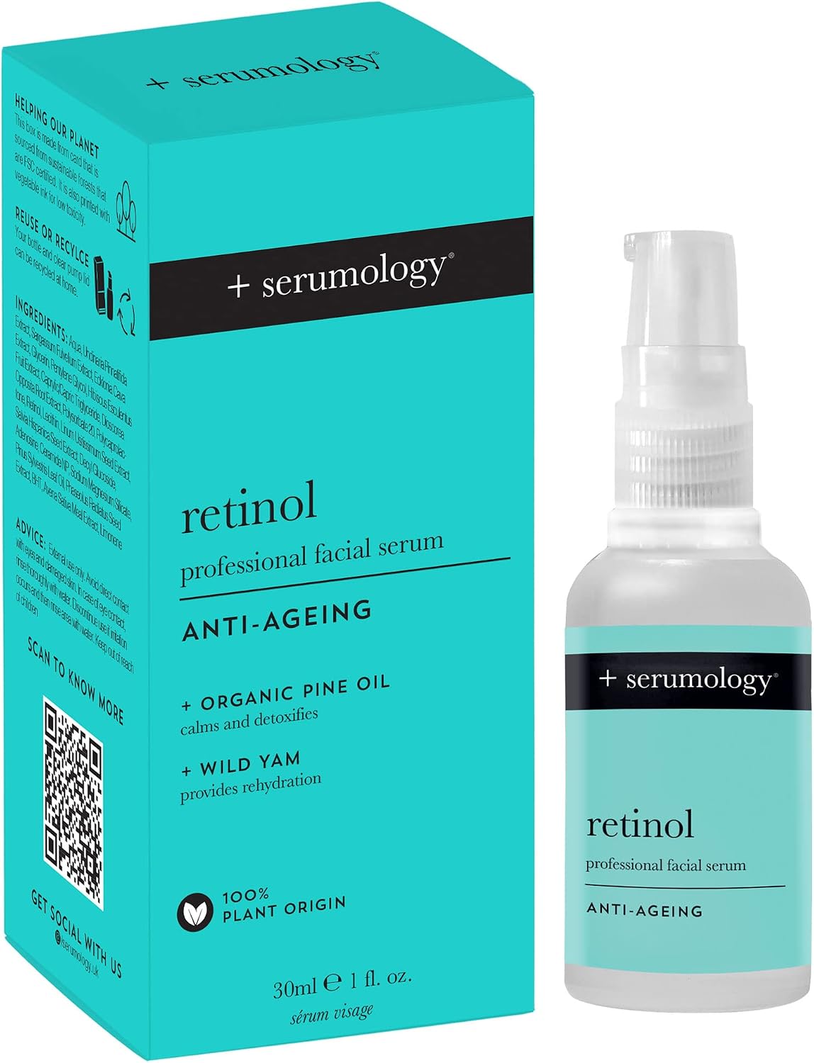 SERUMOLOGY RETINOL Professional Face Serum 30ml, 100% Plant Based Natural Skincare Anti-Ageing Serum PACKAGING MAY VARY