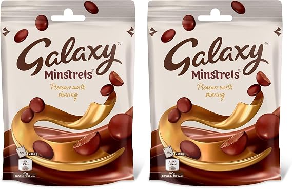Galaxy Minstrels Milk Chocolate 2 x 118g – Smooth & Creamy Galaxy Chocolate in Crispy Shells, Chocolate Sharing Bag, Milk Chocolate Sweets, Suitable for Vegetarians