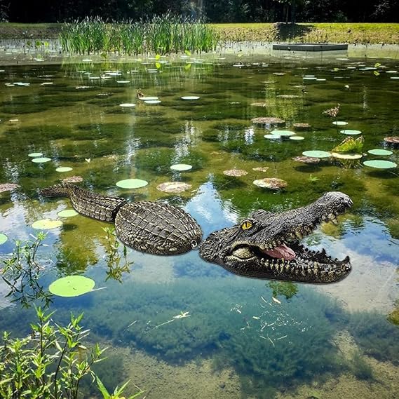 Gonetre Floating Crocodile For Pond Ornaments Outdoor, Full Size Floating Crocodiles/Alligator With Vivid Scales Eyes, Garden Pool Pond Water Feature Ornament Statue (Water simulation