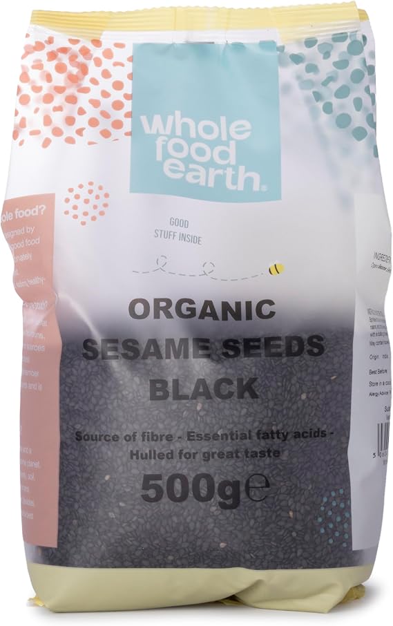 Wholefood Earth Organic Sesame Seeds Black 500g Raw | GMO Free | Vegan | Certified Organic
