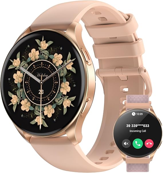 Smart Watch for Women,Answer/Make Call, 1.43" AMOLED Always-on Display Smartwatch,IP68 Waterproof Fitness Watch with 100+ Sports/Heart Rate/Sleep Monitor/ SpO2,Large Batter/Fast Charging/2Straps