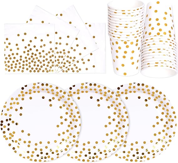 72 Pieces White Gold Tableware Party Birthday