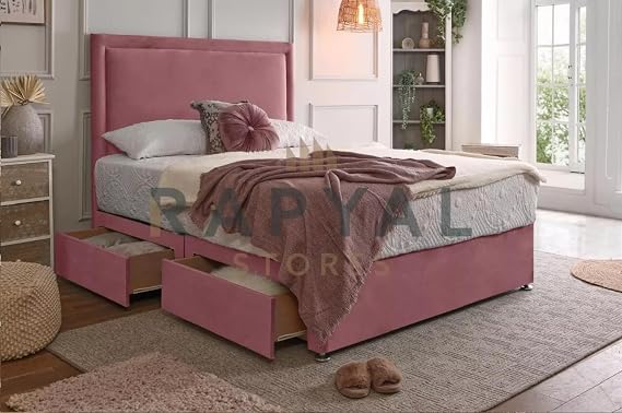 Plush Rio Divan Bed Set with Orthopaedic Mattress and 24" Headboard *Storage Available (Pink, 2 Drawers Same Side, 3ft Single (90 x 190 cm))