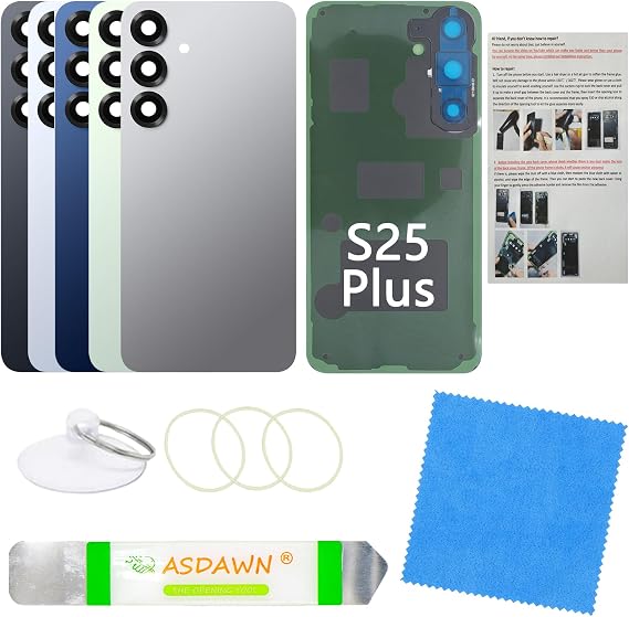 Galaxy S25 Plus バックカバーガラス 交換用 カメラレンズ + インストールマニュアル + 修理ツール Samsung Galaxy S25 Plus SM-S936 全キャリア用 シルバーシャドウ