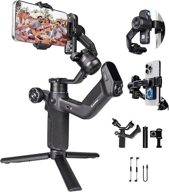 FeiyuTech Scorp Mini 3 Gimbal Stabilizer for iPhone, Built-in AI Tracker 3-Axis Smartphone Gimbal, Phone Stabilizer with Cooling Fan and Integrated Grip Design, Touch Screen, 2KG(4.41lb) Payload