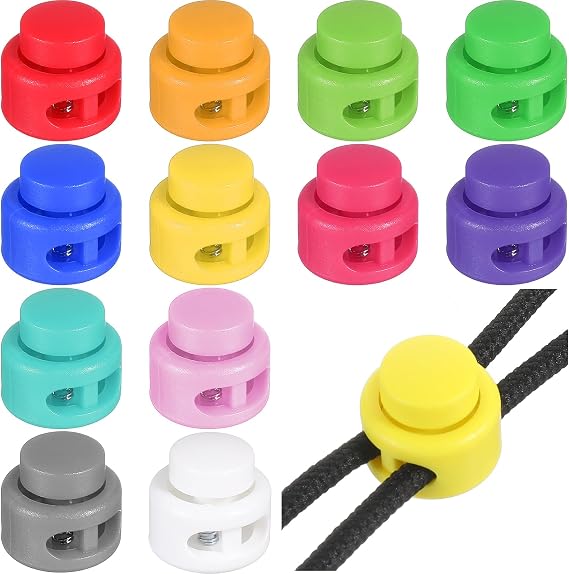 12PCS Assorted Colors Plastic Cord Locks, Toggles Spring Stopper Sliding Fastener Buttons Cord End Clasp for Drawstring Bags Clothes Backpacks Paracord Shoeslace